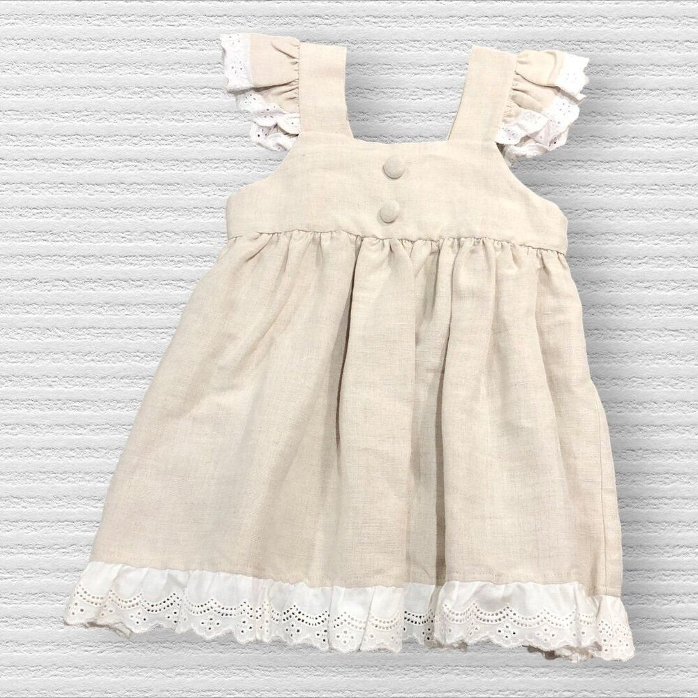 Sage & Lilly 2t Tan Beige Cotton Lace Trim Dress